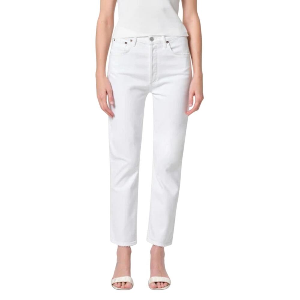 Agolde Riley Crop Jeans Womens Size 31 White High Rise Straight Stretch Denim